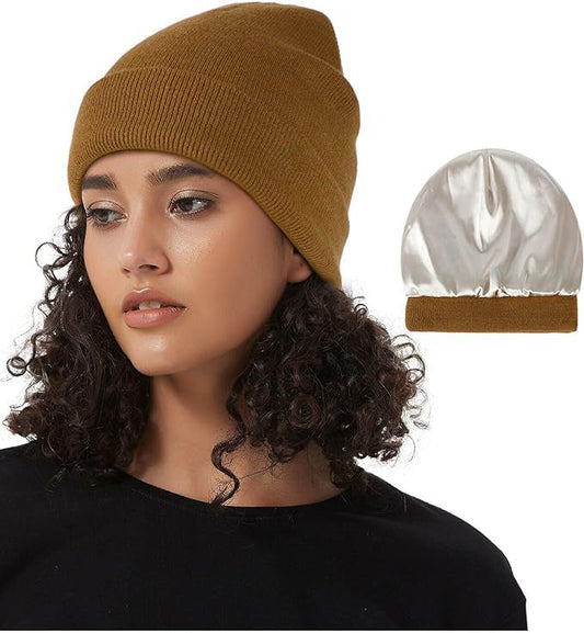 Protect your hair with our silky satin lined beanie winter