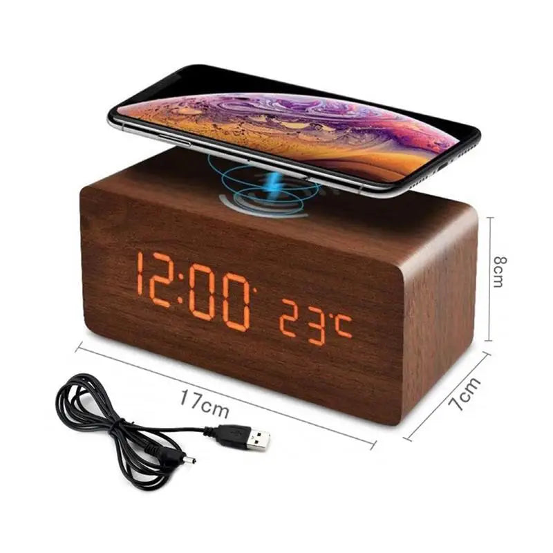 Réveil bois chargeur induction