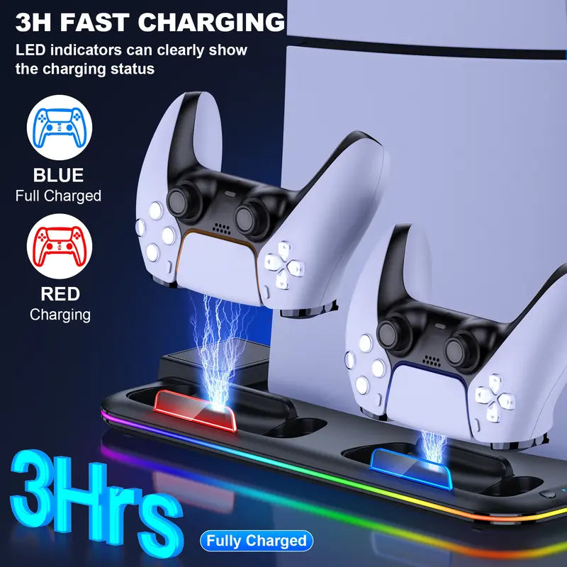 PS5 Controller Charging Station With Cooling Fan With LED 3 Port USB